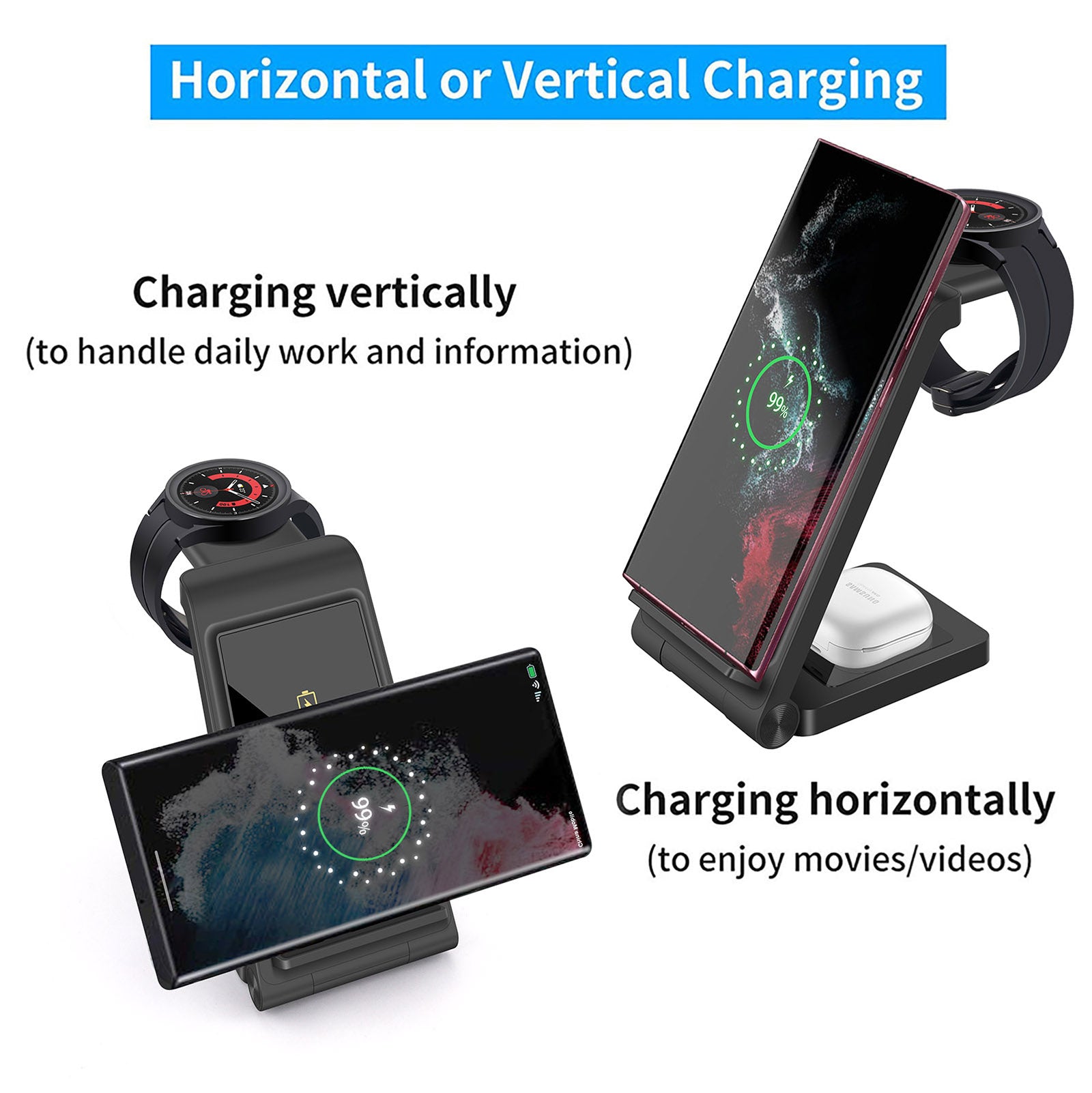 Wireless Fast Charging Station Samsung Galaxy S23| S22 S21 Note 20 und Galaxy Watch  2/1 Pro| 3in1 25W Ladegeräte 