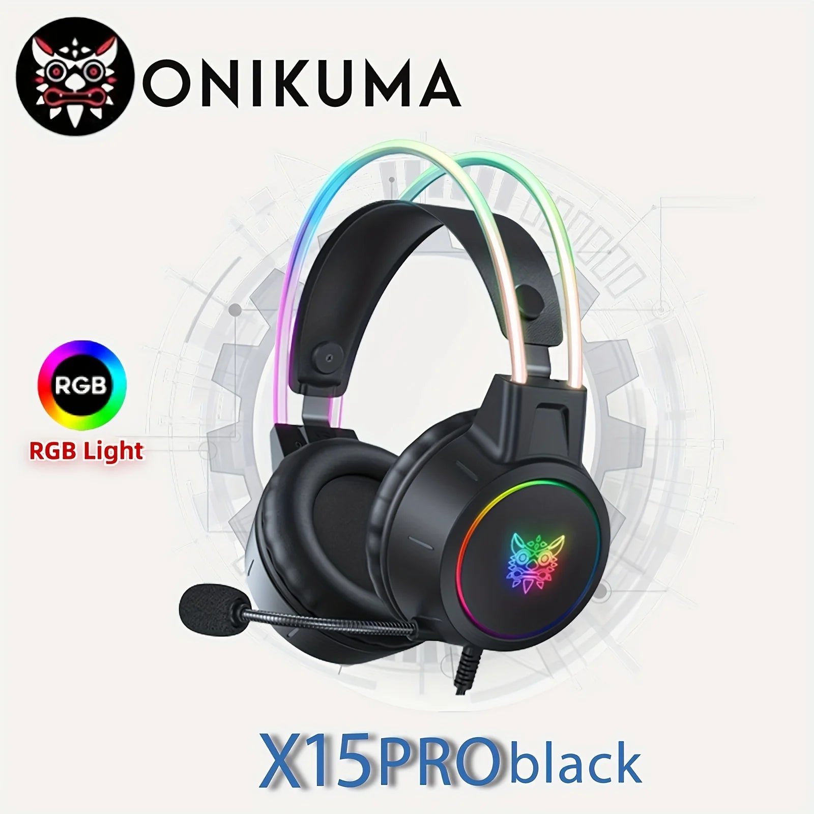 High-quality Onikuma X15 Pro Over-Ear Gaming Headset with Cable | Noise Cancellation, Pink Cat Ears, RGB Light, and Microphone for PC PS4 Gaming