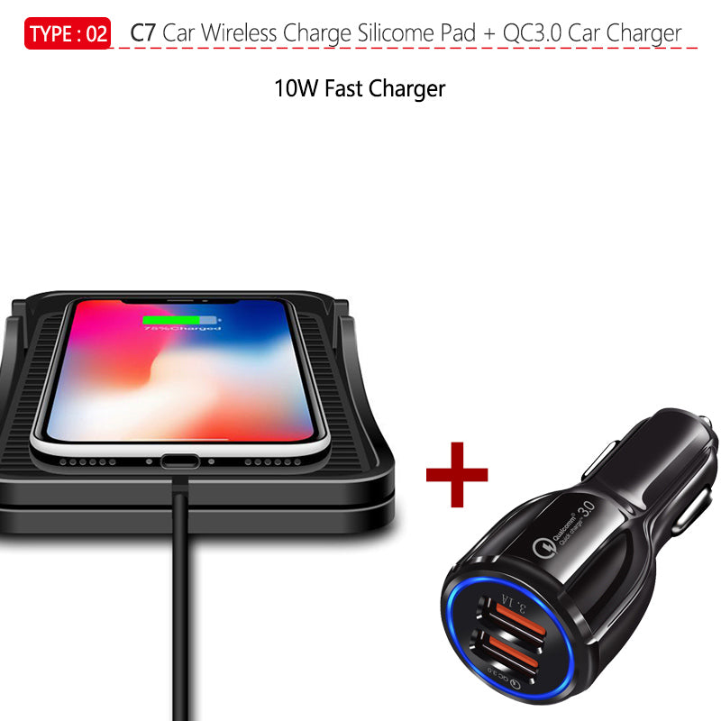 Premium 30W Wireless Car Charger - Silicone Anti-Slip Pad Cradle Dock for Smartphones, Apple iPhone, Samsung, iOS & Android | Fast Wireless Car Charging Station