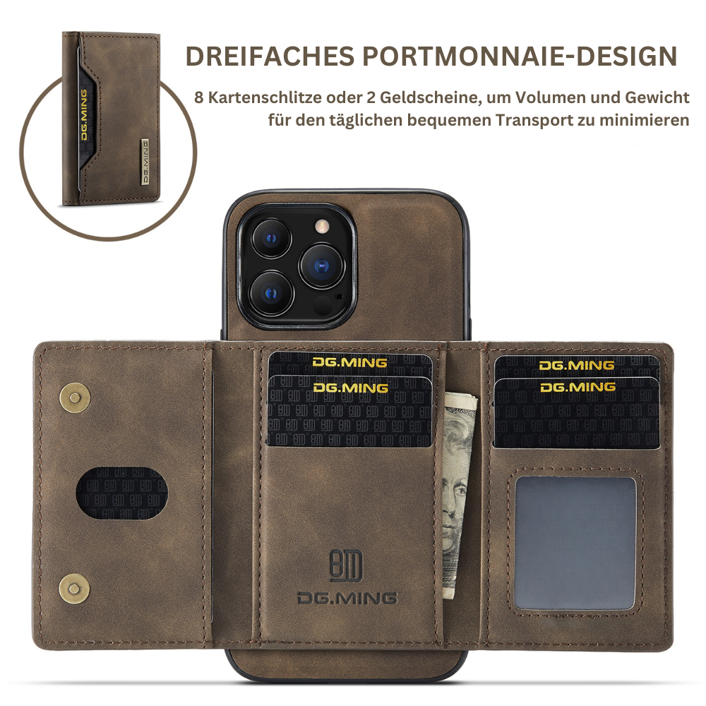 Premium 2-in-1 Magnetisches Geldbörse Leder Apple iPhone Hülle DG.MING | Stoßfest, Abnehmbares Portmonee, Kartenhalter Tasche & Aufsteller - Phone Heaven Zone