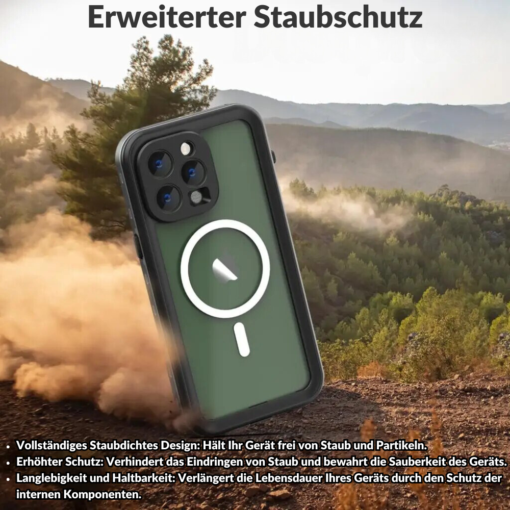 Premium IP68 Wasserdichte Magnet-Hülle mit MagSafe für Apple iPhone 16/16e, 15, 14, 13, 12 Pro Max, Pro, Plus & Mini: 360° Vollschutz Case, Militärpanzer-Design | Staubdicht, Stoßfest Cover mit Kameraschutz | Ideal für Tauchen und Schwimmen