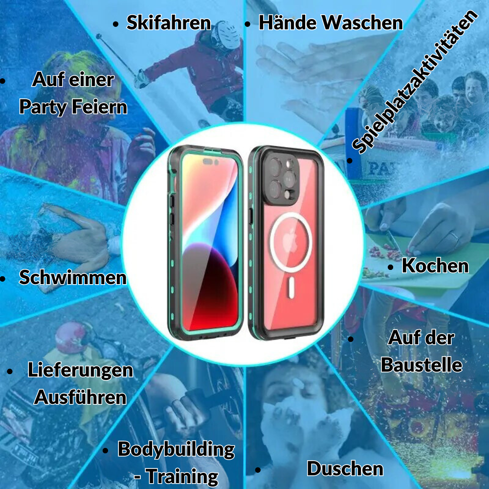 Premium IP68 Wasserdichte Magnet-Hülle mit MagSafe für Apple iPhone 16/16e, 15, 14, 13, 12 Pro Max, Pro, Plus & Mini: 360° Vollschutz Case, Militärpanzer-Design | Staubdicht, Stoßfest Cover mit Kameraschutz | Ideal für Tauchen und Schwimmen