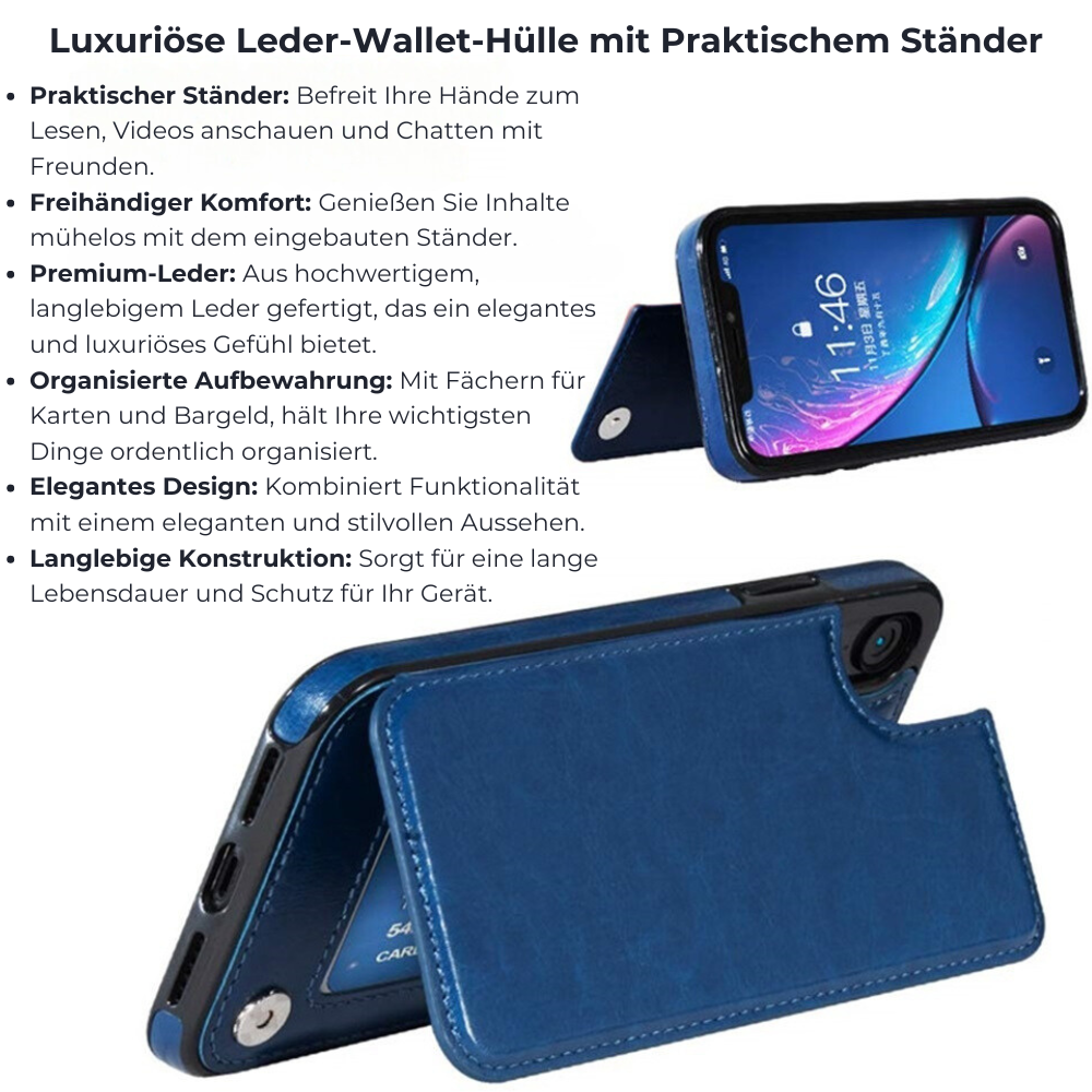 Hochwertige Leder-Brieftaschenhülle für das Apple iPhone | Flip-Cover-Kartenhalter mit Geldbörsen