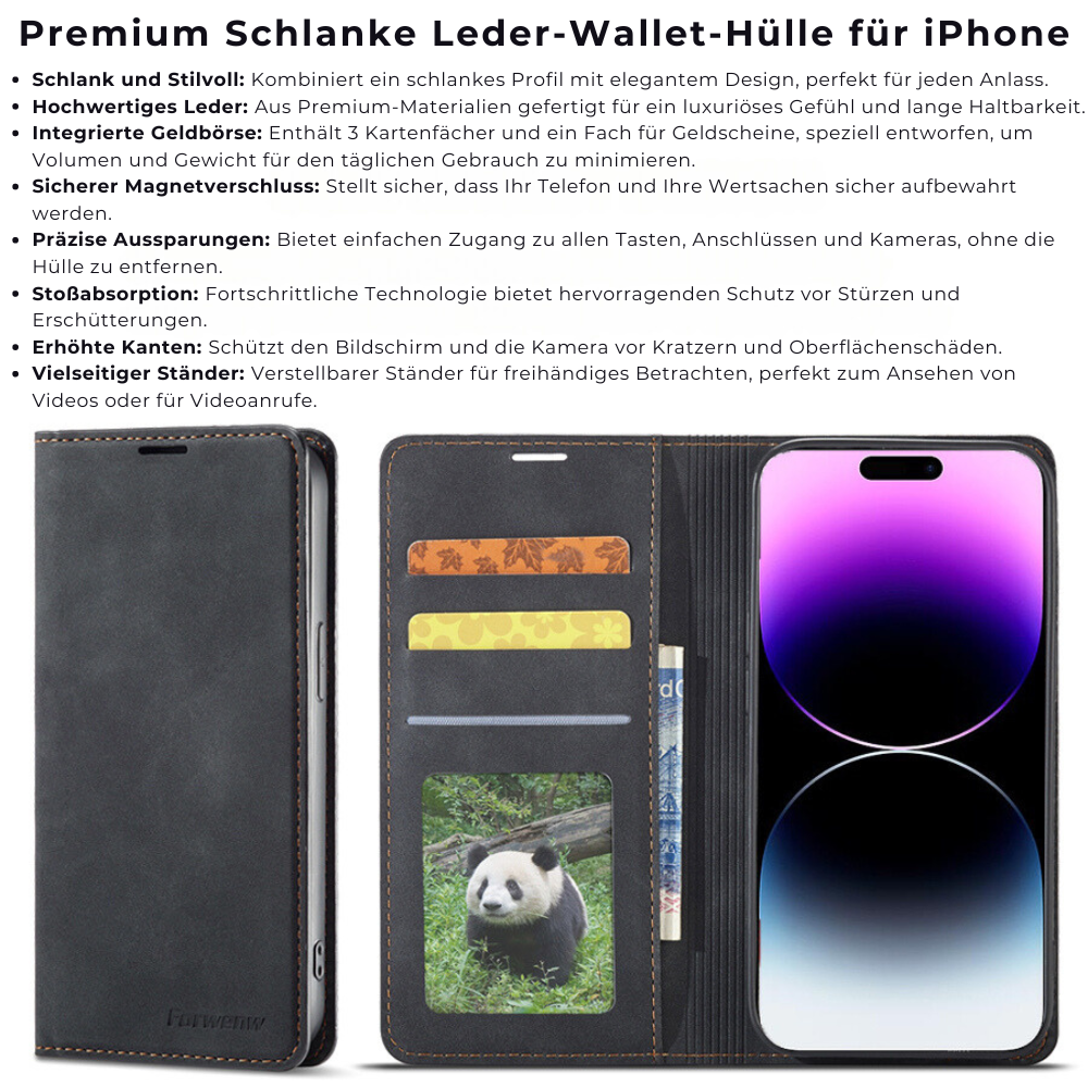 Geldbörse iPhone Flip Hülle | Luxus Business Portmonee Stoßfeste Leder Kartensteckplatz