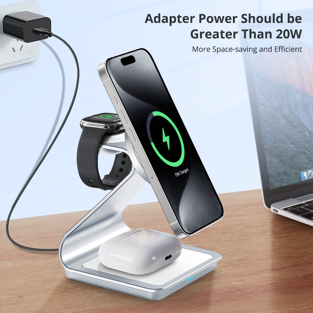 Premium 3 in 1, 30W Magnetic Wireless Charging Station | Wireless Charger for Smartphones, Apple iPhone, Samsung, iOS & Android Apple Watch/AirPods | Fast Charging Docking Station