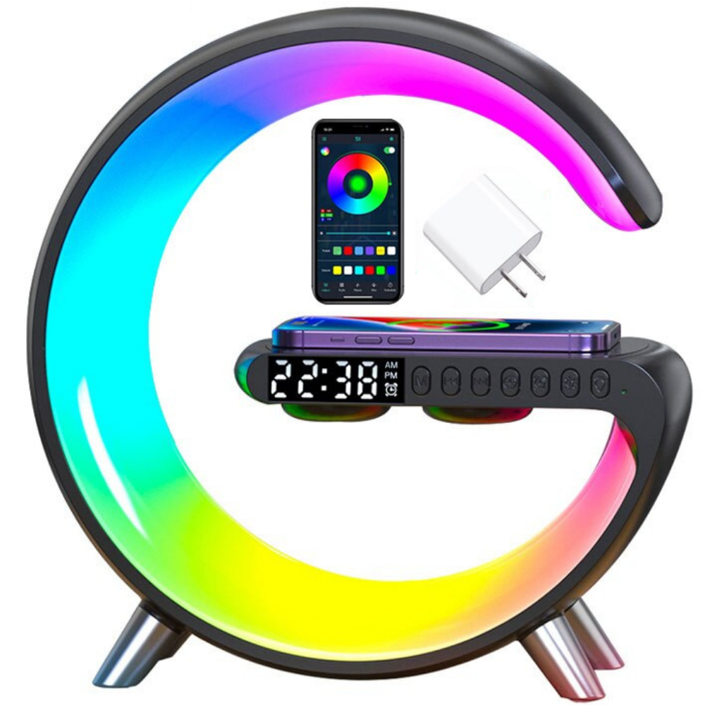 Universal RGB Ladestation LED Kabellose Ladegerät Wecker Bluetooth Lautsprecher | Charging Station Schnellladestation USB C iPhone, Android, Samsung - Phone Heaven Zone