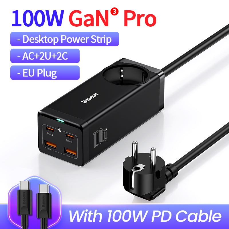 Premium 100W GaN3 Pro USB Charger Desktop Station - Type C PD QC Quick Charge 4.0 3.0 Fast Charging Smartphones, Apple iPhone, Samsung, iOS & Android