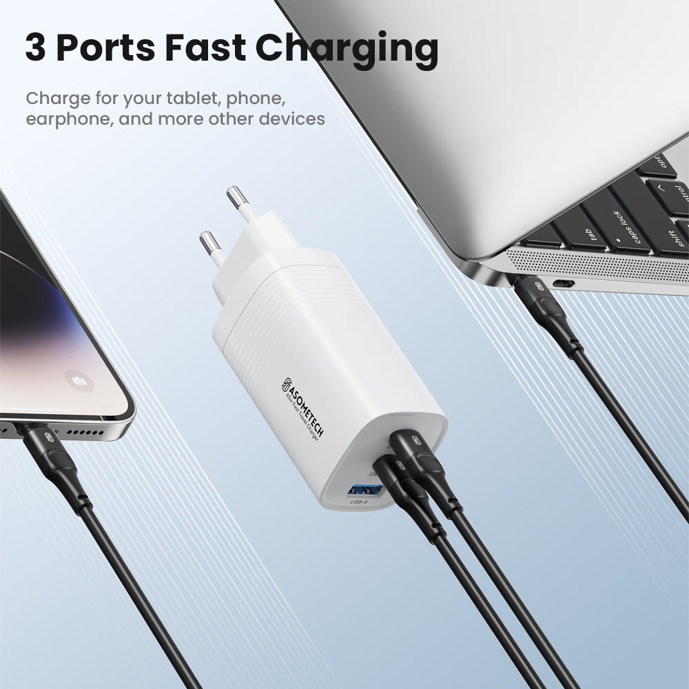 Premium Tech GaN USB Type C Charger 65W 45W PPS PD QC 4.0 | Fast Charger for Smartphones, Apple iPhone, Samsung, iOS & Android MacBook, Laptop, iPad, AirPods, Tablet, iOS,