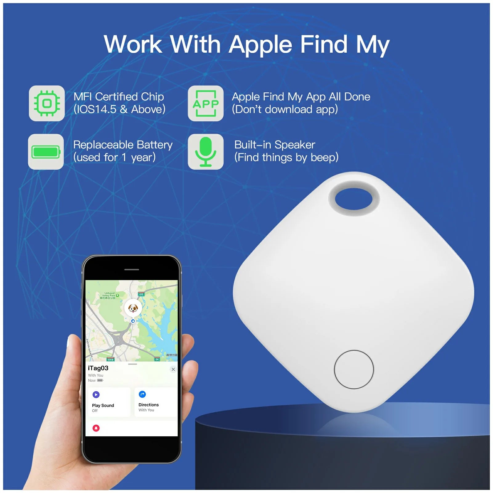 Premium GPS Tracker for Kids, Smart Air Tag, Mini Bluetooth | Pet Car Lost Tracker for Apple iOS – Find My Pet with This System