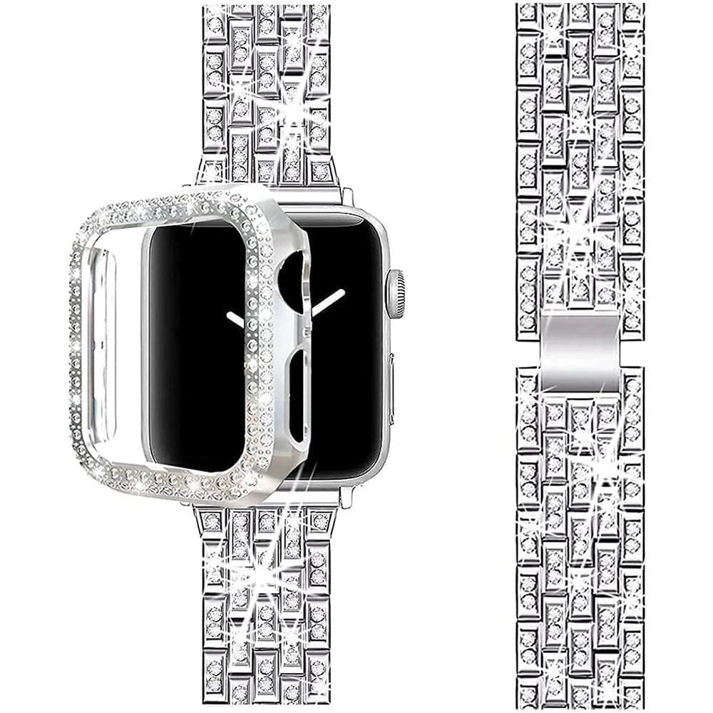 Luxus Premium Glitzer Metall Armband und Diamant Schutzhülle für Apple Uhren Serie 9 8 7 6 5 4 SE | Ultra 49mm 45mm 41mm 40