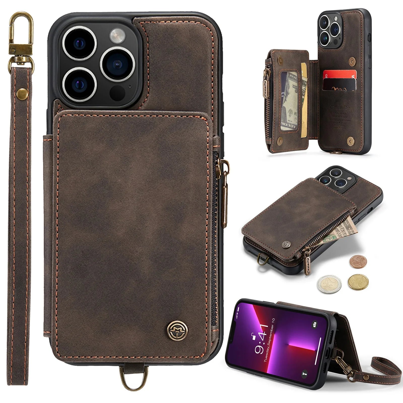 Premium Leather Wallet with Card Slot, Purse, and Stand iPhone Case | MagSafe Case with Full Protection and Camera Lens Cover for Apple iPhone 16/15/14/13/12 Pro Max Plus Mini | Heavy Duty Phone Case | Wallet & Protective Case