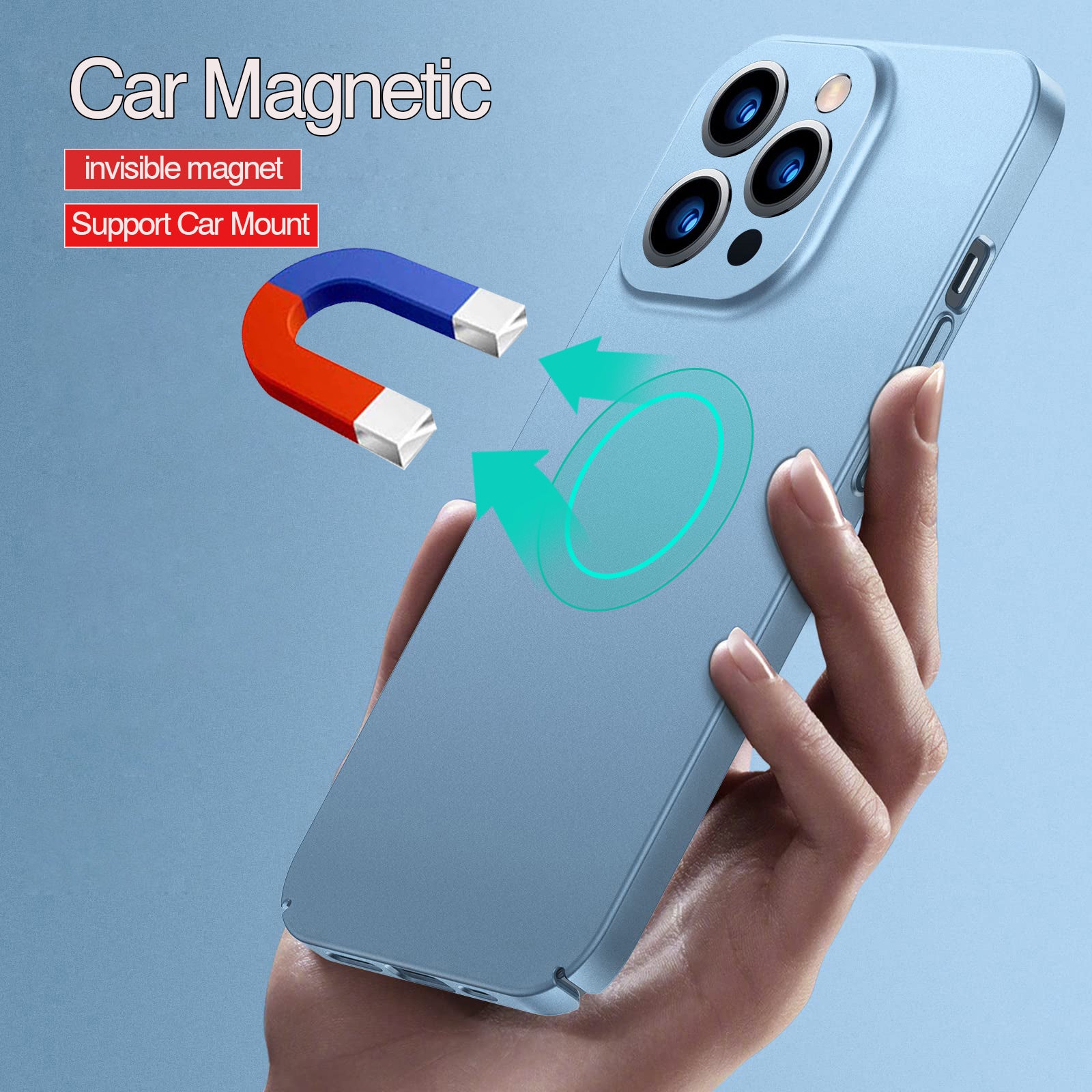 Magnetic Ultra-Thin Car Mount For Apple iPhone 16/15/14/13/12 Pro Max Plus Min Case | Shockproof Matte Lightweight Protective Cover