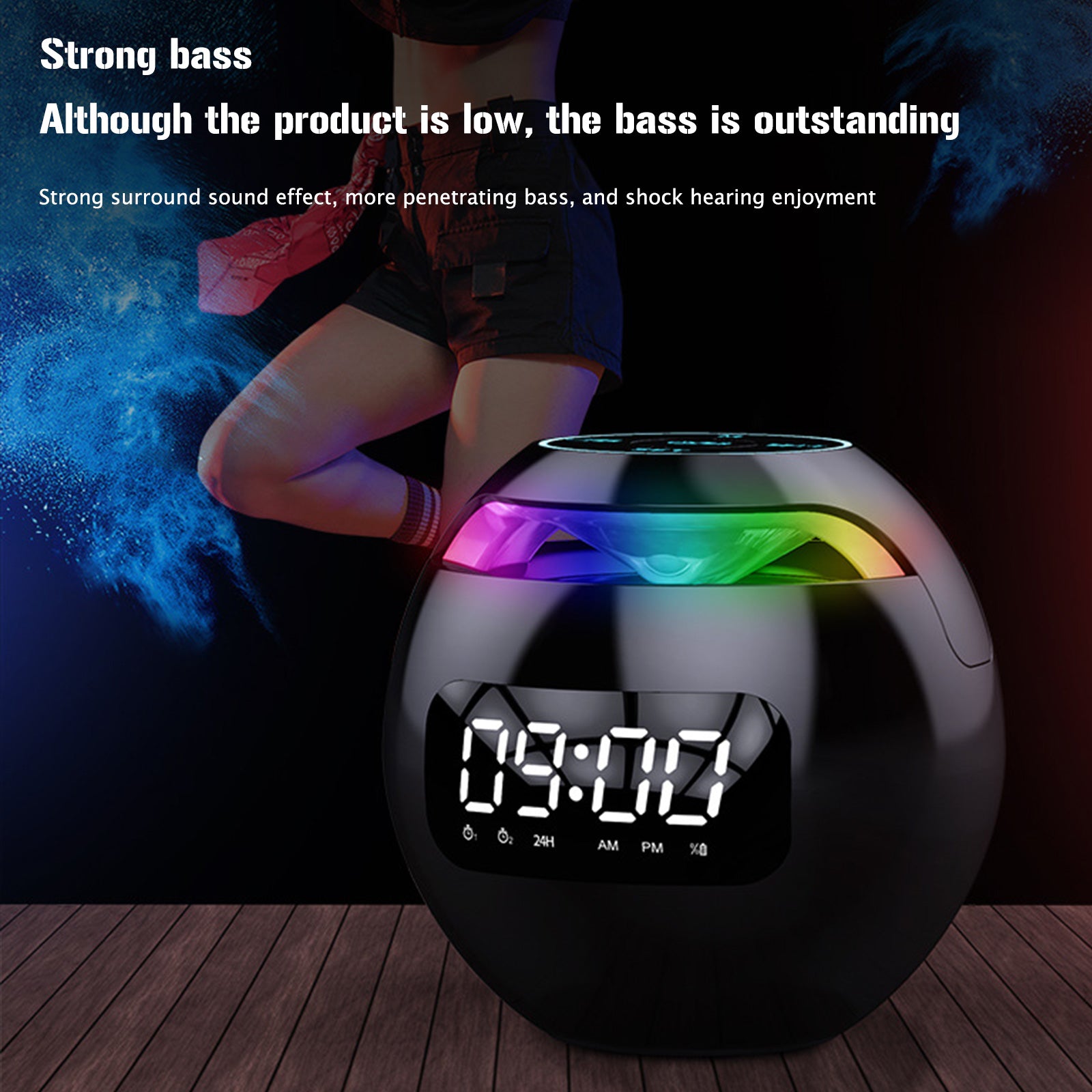 Mini Speaker with Bluetooth: Portable Smart Induction Digital Alarm Clock + High Quality Bluetooth 5.0 Speaker with LED Display, TF Card Slot, MP3 and USB Charging Function