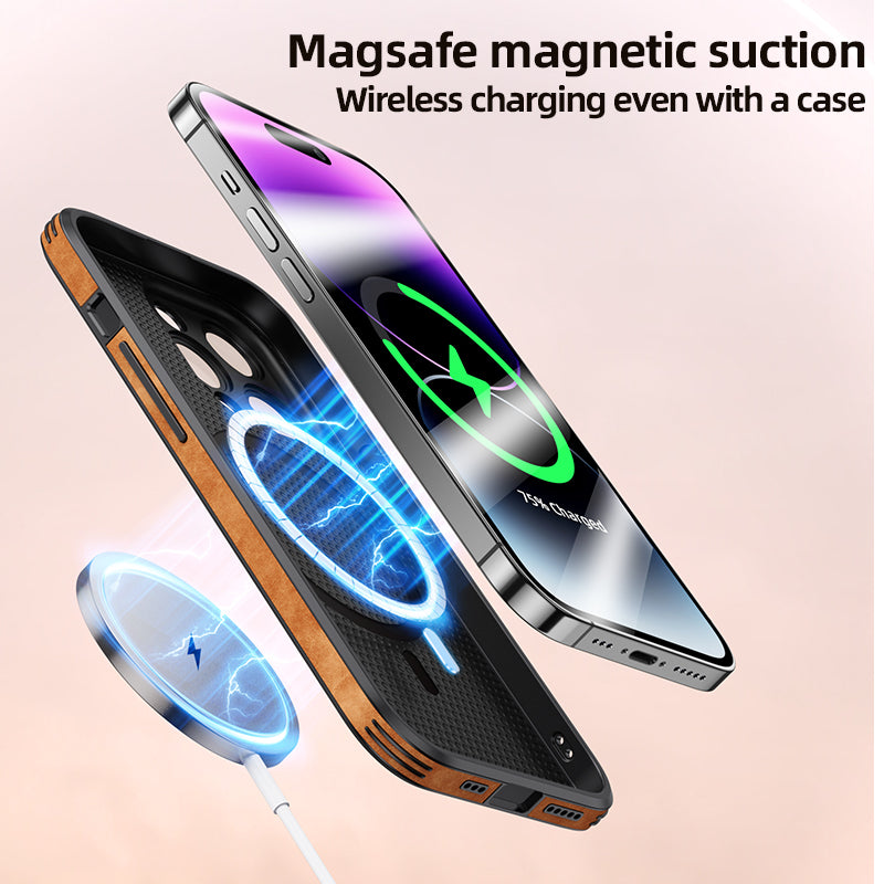 High-Quality Leather iPhone Case with Shockproof Camera Cover | MagSafe Compatible for Apple iPhone 16/15/14/13/12 Pro Max Plus Mini | Armor Protective Cover