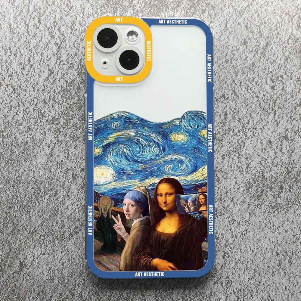 Premium Artistic Aesthetic History Design: 'David & Mona Lisa' Clear iPhone Case | MagSafe Case 360-Degree Prtection & Camera Lens Cover for Apple iPhone SE (3rd & 2nd Gen), 12 Mini, 11 Pro/Max, 11, XS/Max, XR, X, 8/Plus, 7/Plus, 6S/Plus, 6/Plus, 5S, 5