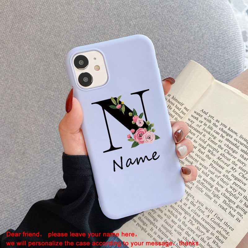 Personalized Luxury For Apple iPhone 16/15/14/13/12 Pro Max Plus Mini Case | Individually Designed Name, Uppercase Letters & Flowers | MagSafe Camera Protection, Tempered Glass, iPhone