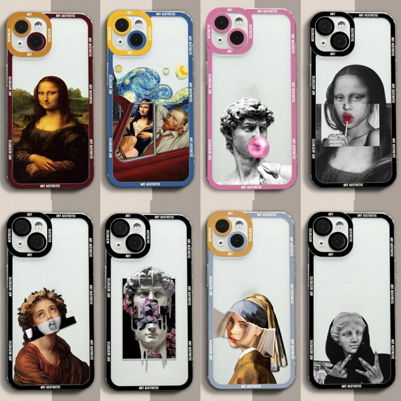 Premium Artistic Aesthetic History Design: 'David & Mona Lisa' Clear iPhone Case | MagSafe Case with 360-Degree Prtection & Camera Lens Cover for Apple iPhone 16/15/14/13/12 Pro Max, Plus, Mini Cover | Shocproof Phone Case with Armor&Bumer Cover