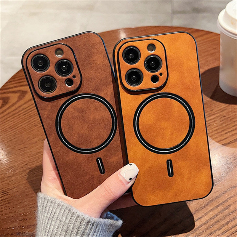 High-Quality Leather MagSafe Case: Magnetic iPhone Case with Shockproof Cover and Camera Protection | Armor Case for Apple iPhone 16/15/14/13/12 Pro Max Plus Mini | Luxury Phone Case