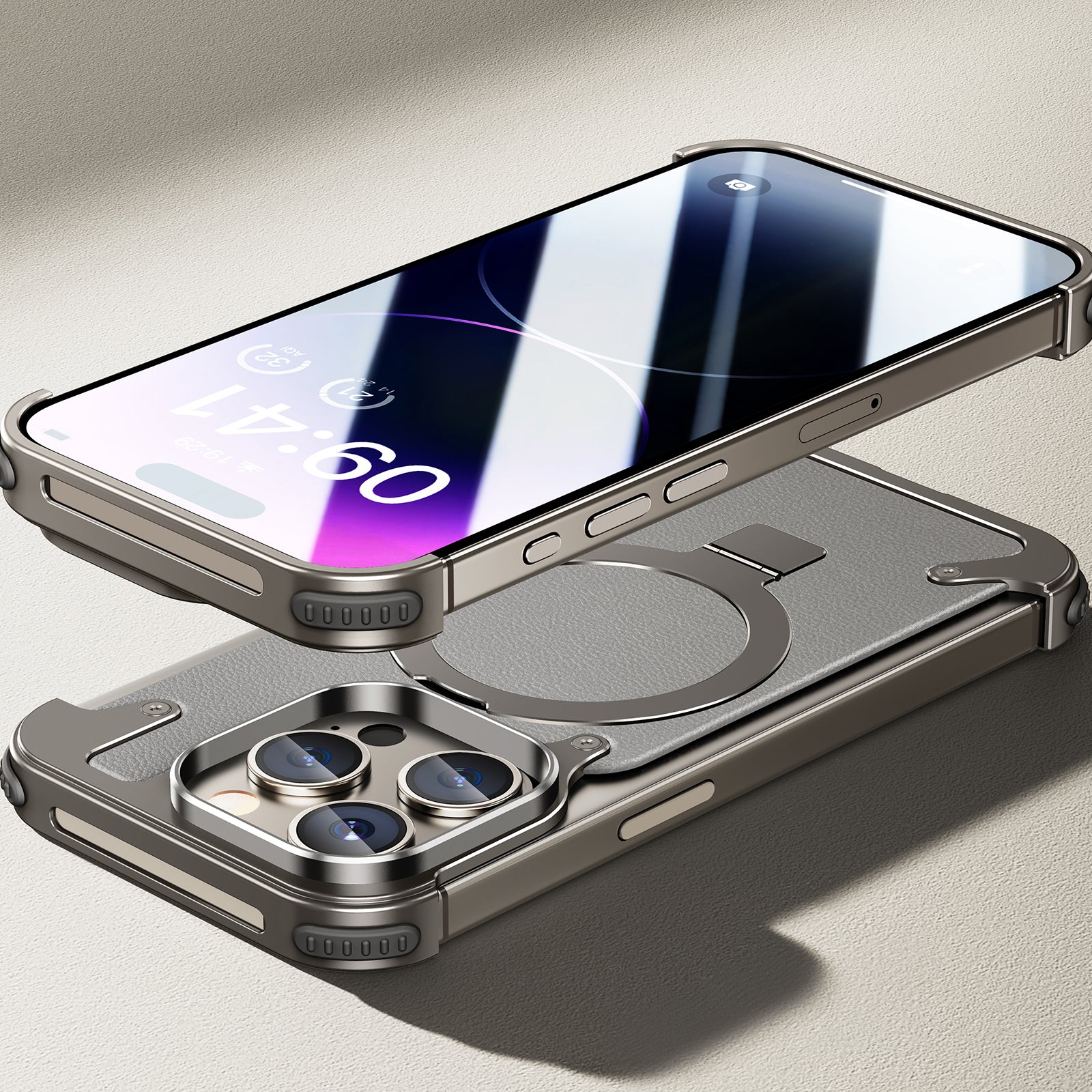 Premium Ultradünne Magnetische Randlose Matte Metall-Aluminiumständer iPhone-Hülle | MagSafe-Case Rundumschutz, Kameralinsenschutz für Apple iPhone 17/17 Air, 16/16e, 15, 14, 13 Pro Max Plus Cover | Stoßfeste Panzertasche, Stoßstangenabdeckung Schutzhülle