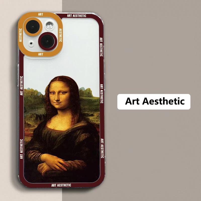 Premium Artistic Aesthetic History Design: 'David & Mona Lisa' Clear iPhone Case | MagSafe Case 360-Degree Prtection & Camera Lens Cover for Apple iPhone SE (3rd & 2nd Gen), 12 Mini, 11 Pro/Max, 11, XS/Max, XR, X, 8/Plus, 7/Plus, 6S/Plus, 6/Plus, 5S, 5