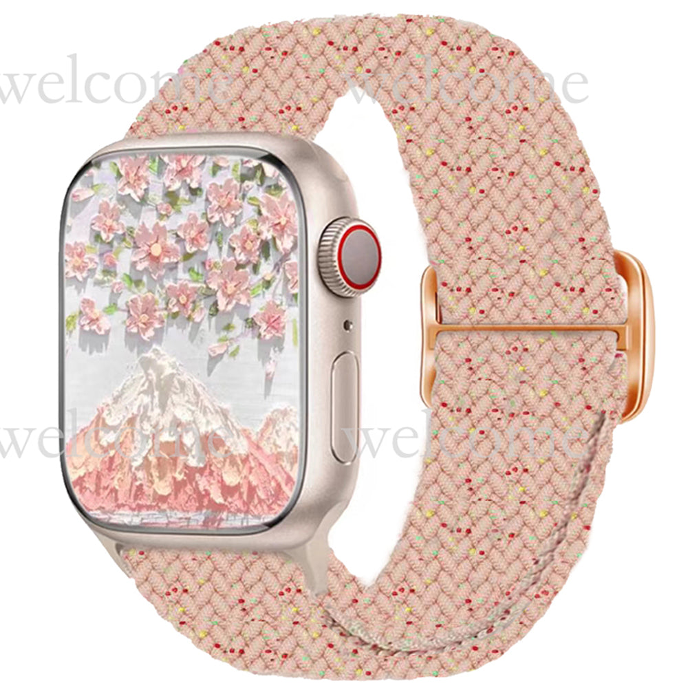 Luxus Nylon geflochtene Solo-Schlaufe für Apple Watch Armband 45mm 44mm 40mm Serie 9 8 7 6 5 4 SE2 Ultra | Verstellbares