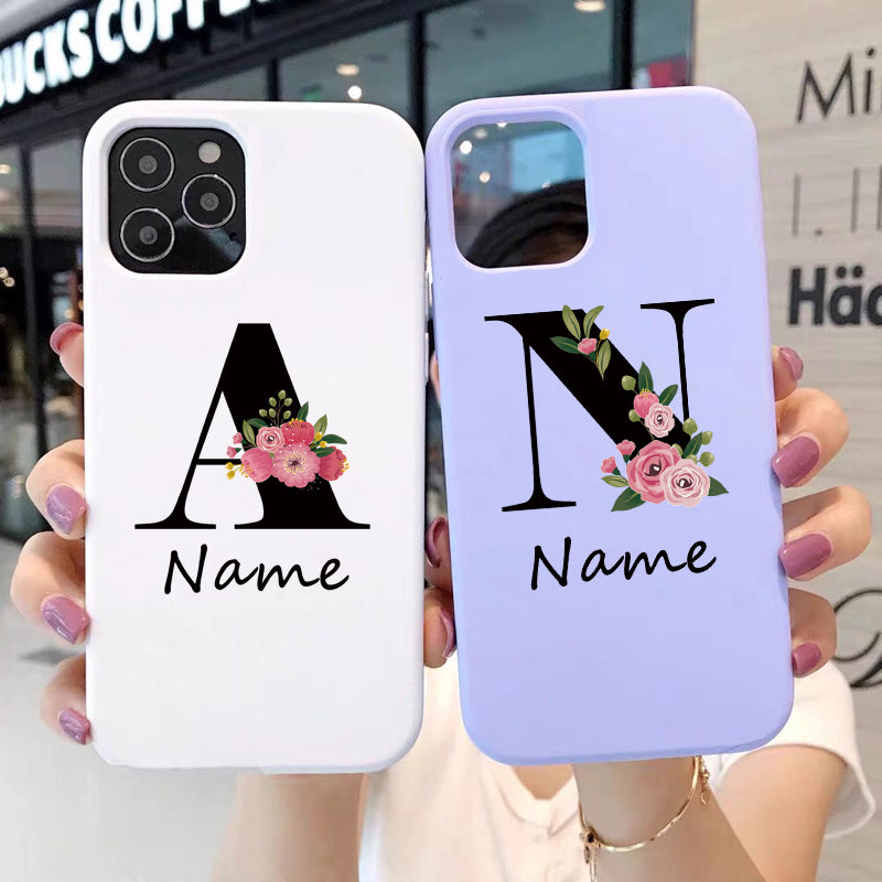 Personalized Luxury For Apple iPhone 16/15/14/13/12 Pro Max Plus Mini Case | Individually Designed Name, Uppercase Letters & Flowers | MagSafe Camera Protection, Tempered Glass, iPhone