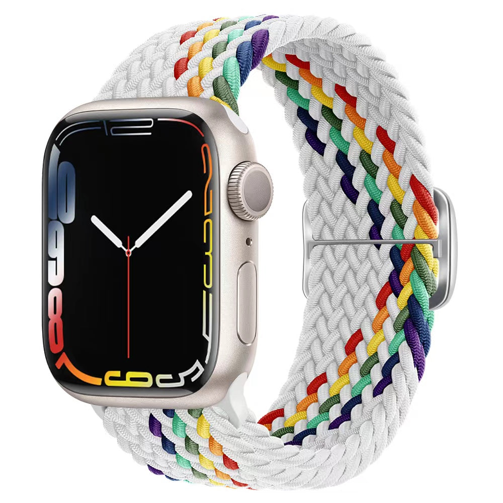 Luxus Nylon geflochtene Solo-Schlaufe für Apple Watch Armband 45mm 44mm 40mm Serie 9 8 7 6 5 4 SE2 Ultra | Verstellbares