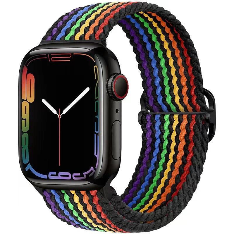 Luxus Nylon geflochtene Solo-Schlaufe für Apple Watch Armband 45mm 44mm 40mm Serie 9 8 7 6 5 4 SE2 Ultra | Verstellbares