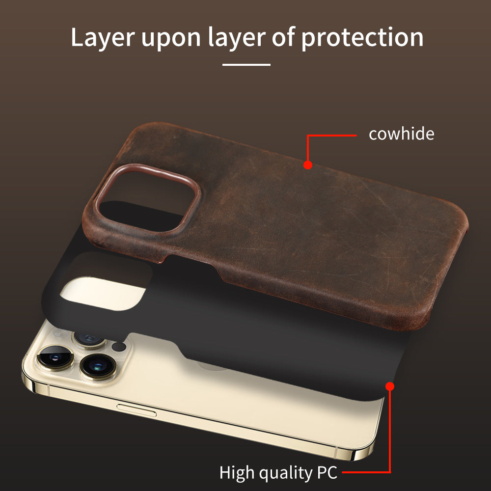 High-Quality Genuine Leather iPhone Case with Strap and Protective Pouch | MagSafe Case with 360-Degree Protection & Camera Lens Protection for Apple iPhone 16/15/14/13/12 Pro Max, Plus, Mini Cover | Shockproof Phone Case with Armor Shell & Bumper Cover