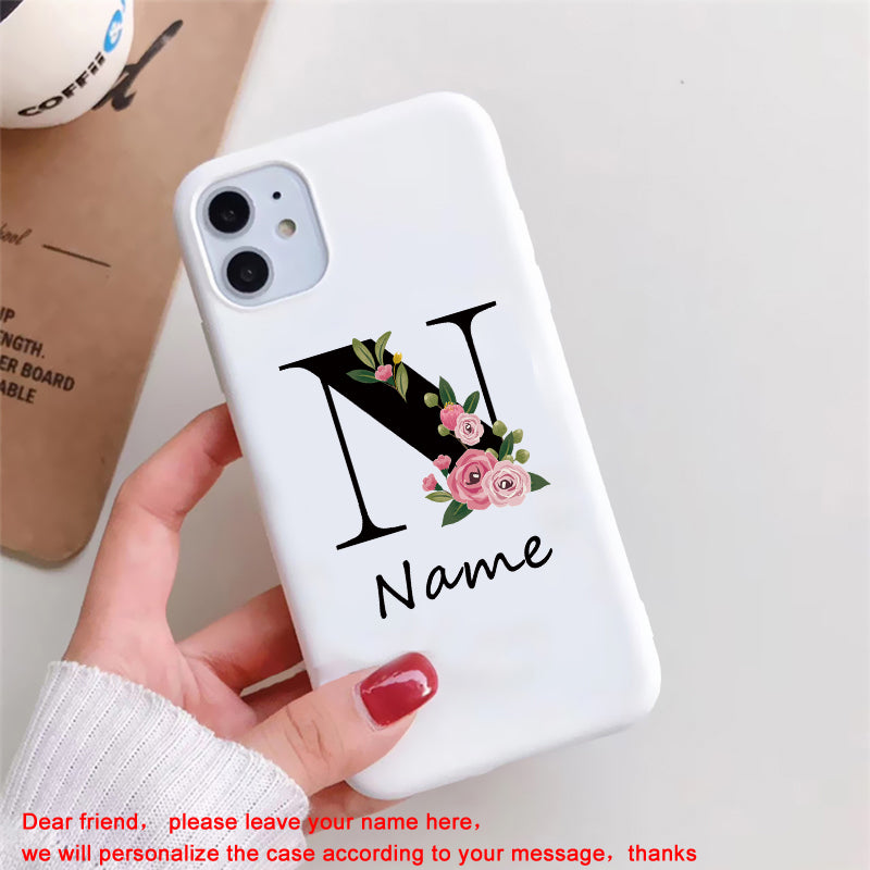 Personalized Luxury For Apple iPhone 16/15/14/13/12 Pro Max Plus Mini Case | Individually Designed Name, Uppercase Letters & Flowers | MagSafe Camera Protection, Tempered Glass, iPhone