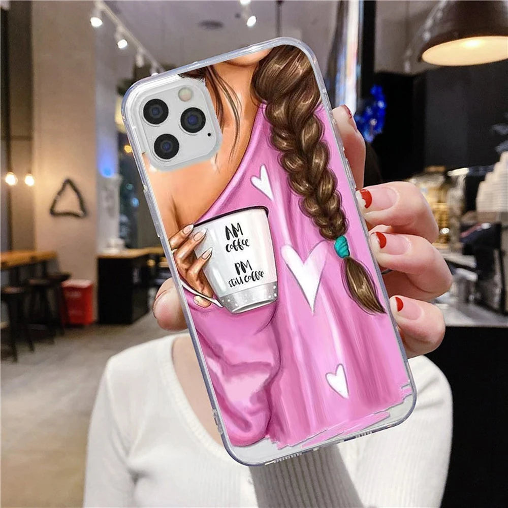 Luxurious Fashionable Girl Design iPhone Case | MagSafe Case with 360-Degree Protection & Camera Lens Cover for Apple iPhone SE (3rd & 2nd Gen), 12 Mini, 11 Pro/Max, 11, XS/Max, XR, X, 8/Plus, 7/Plus, 6S/Plus, 6/Plus, 5S, 5 | Shockproof with Armor Shell