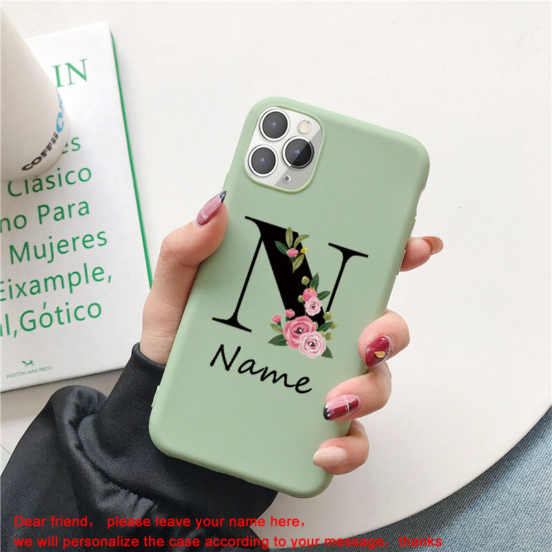 Personalized Luxury For Apple iPhone 16/15/14/13/12 Pro Max Plus Mini Case | Individually Designed Name, Uppercase Letters & Flowers | MagSafe Camera Protection, Tempered Glass, iPhone