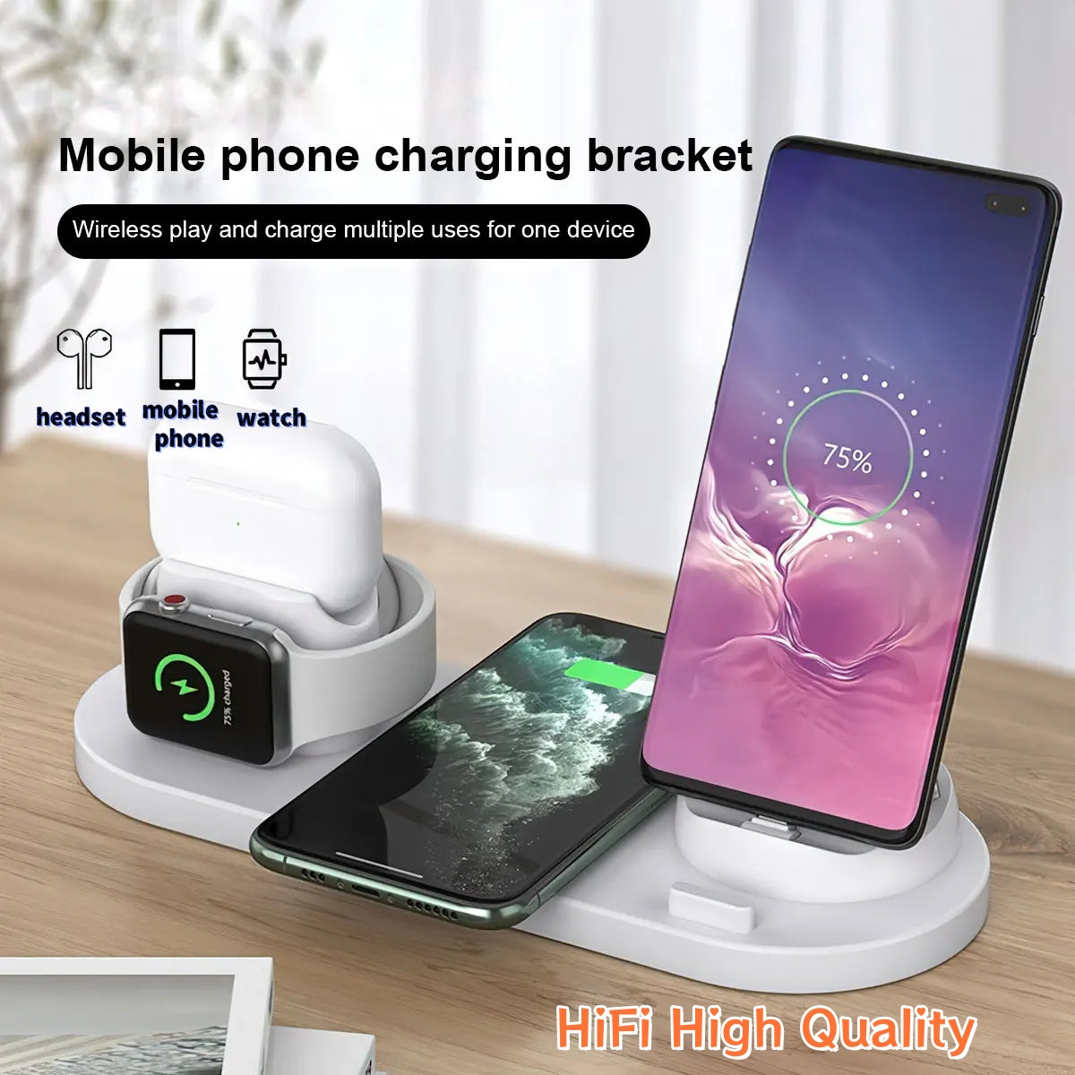 Premium 3-in-1 LED Fast Charging Station | Multifunctional Wireless Charger Fast Wireless Charging Station Docking Station for Smartphones, Apple iPhone, Samsung, iOS & Android AirPods, Apple Watch & iPad | Phone/Tablet Stand & Holder