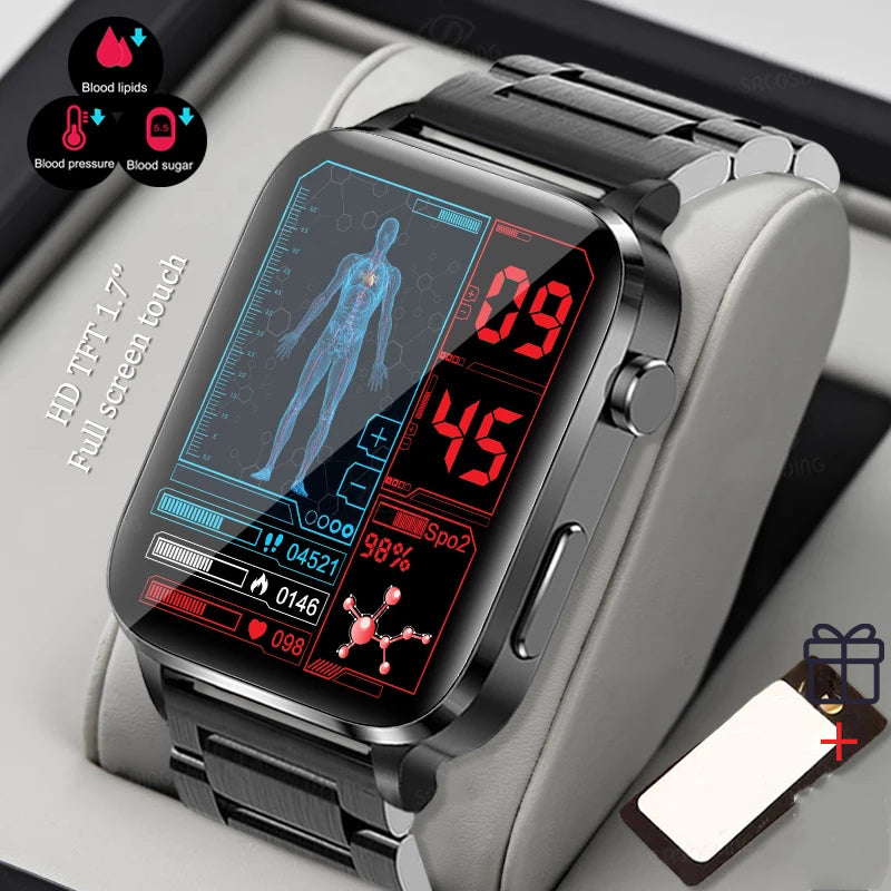 Premium Blood Sugar Smartwatch for Men with AI Voice Assistant, Bluetooth Call, Automatic Infrared Blood Oxygen Measurement, Health Monitoring, EKG and PPG