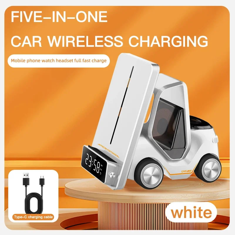 Limited Edition: Premium MagSafe Forklift Design Fast Charging Station | Wireless Charger for ASmartphones, Apple iPhone, Samsung, iOS & Android Watch, AirPods | Fast Wireless Charging Dock with Alarm Clock & Night Light