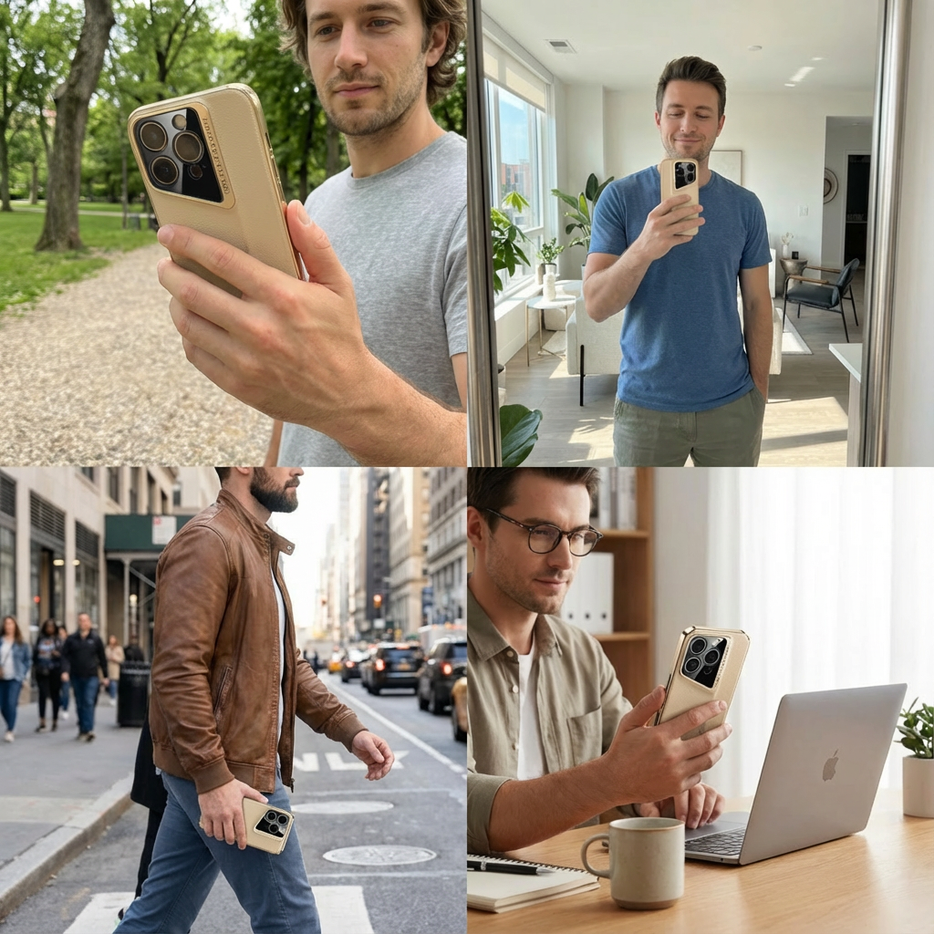 Luxus Leder iPhone Hülle MagSafe Case – elektroplattiertes Premium-Leder, 360° Kamera- & Display-Schutz, ultradünne Hard-Shell, stoßfest, kratzfest, schlankes Slim-Design, langlebiges Cover, kabelloses Laden kompatibel, stylisch & robust, Premium-Schutz