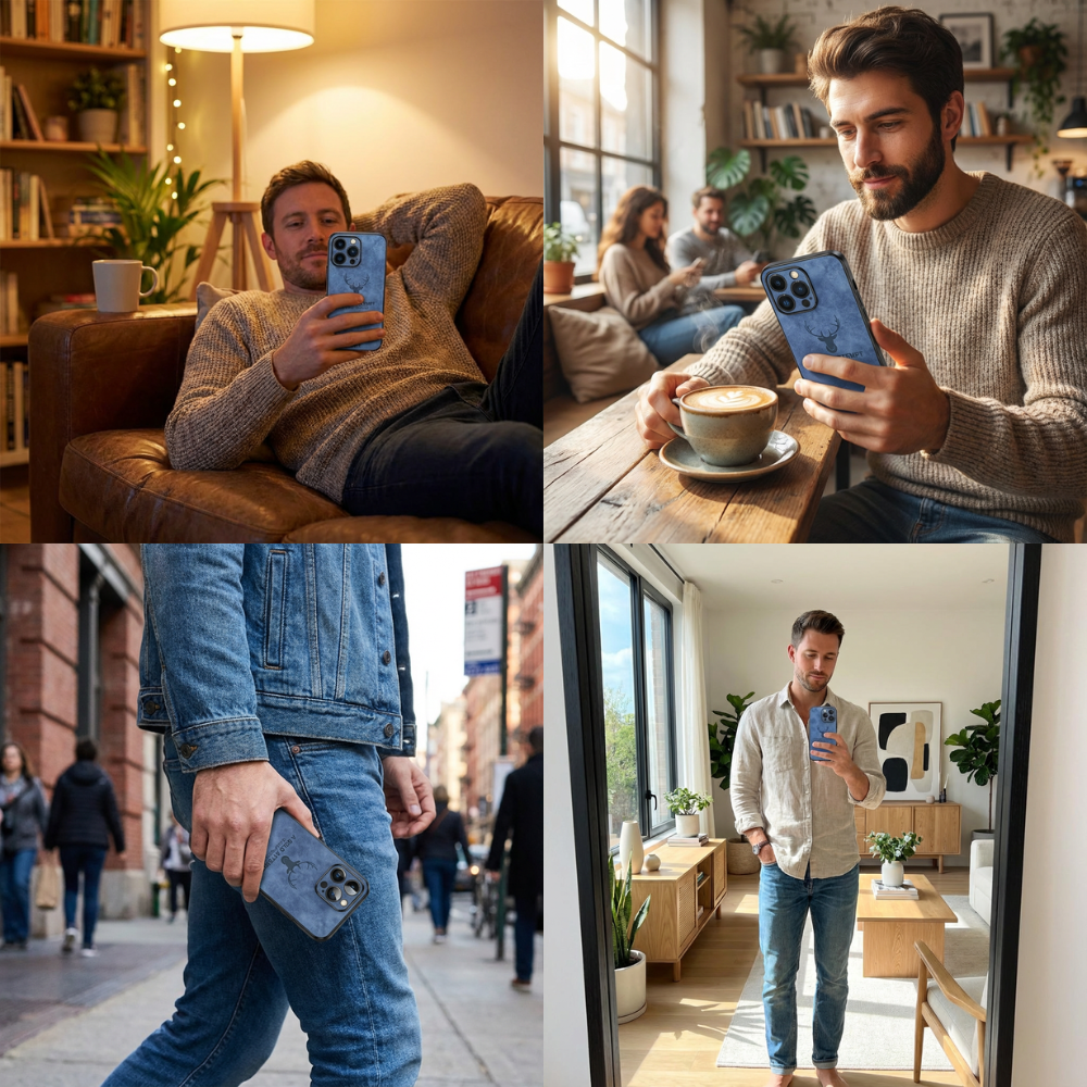 Hochwertige Hirschleder Apple iPhone-Hülle mit Kameralinsenschutz und stoßfestem Silikonüberzug - Phone Heaven Zone