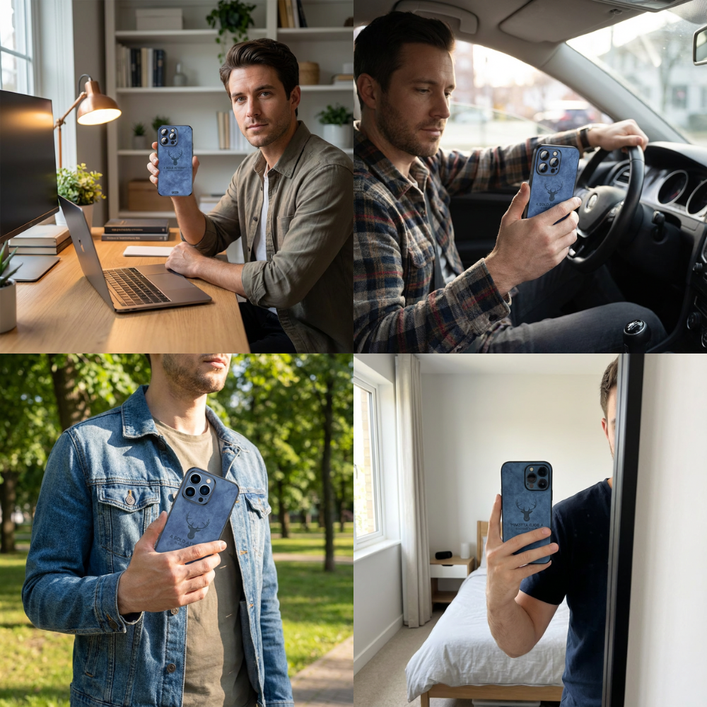 Hochwertige Hirschleder Apple iPhone-Hülle mit Kameralinsenschutz und stoßfestem Silikonüberzug - Phone Heaven Zone