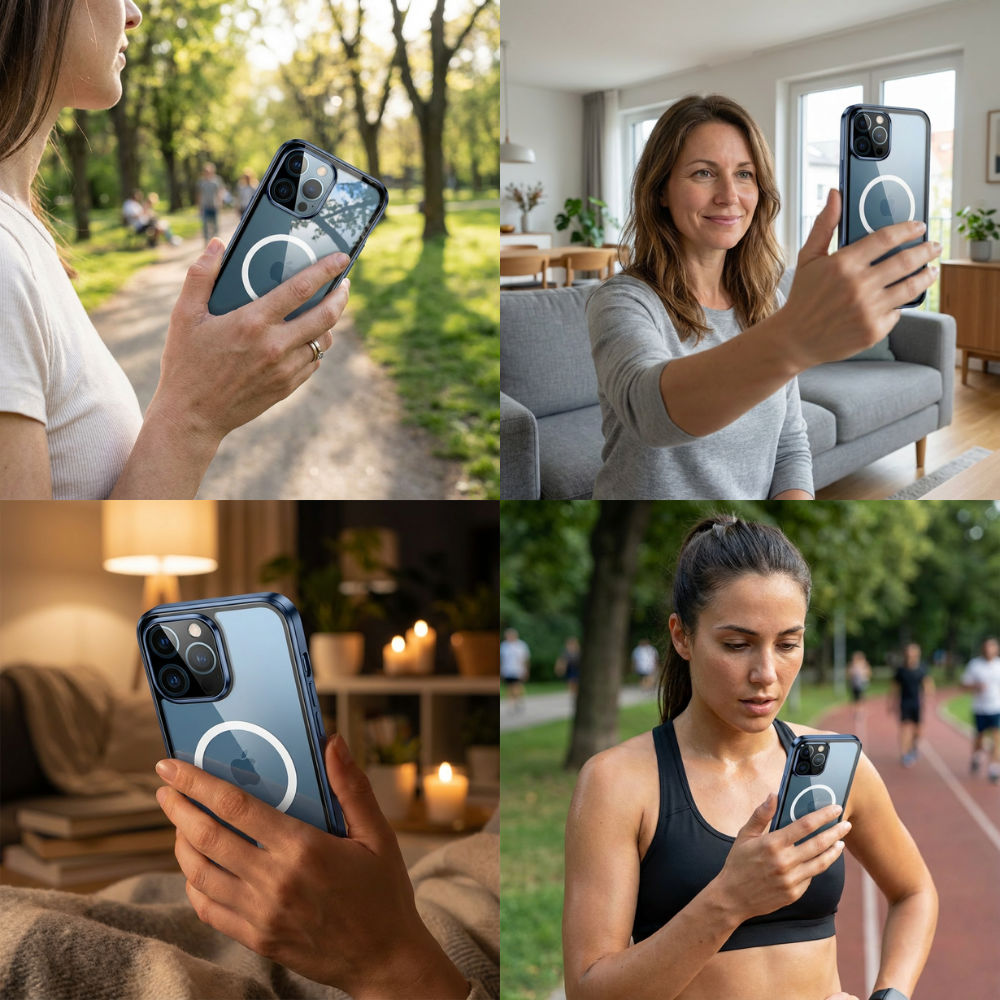 Magnetische iPhone Hülle | Magsafe, 360° Vollschutz, Kameraschutz & Bildschirmschutz Case, Aluminium & Glas, Rundum Stossfest, Transparente Handyschutzhülle & Klare Cover