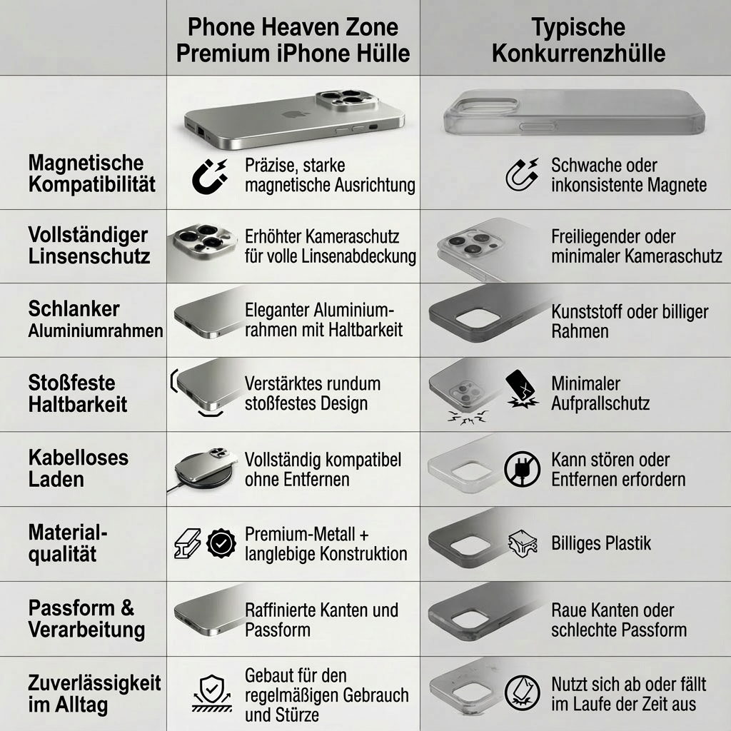 Luxus Metall iPhone Hülle Case mit MagSafe – 360° Kamera- und Display-Schutz, robuster Aluminiumrahmen, stoßfest, kratzfest, rutschfest, ultradünnes Slim-Design, magnetisch, kabelloses Laden, edles Premium-Cover, Anti-Fingerprint-Beschichtung