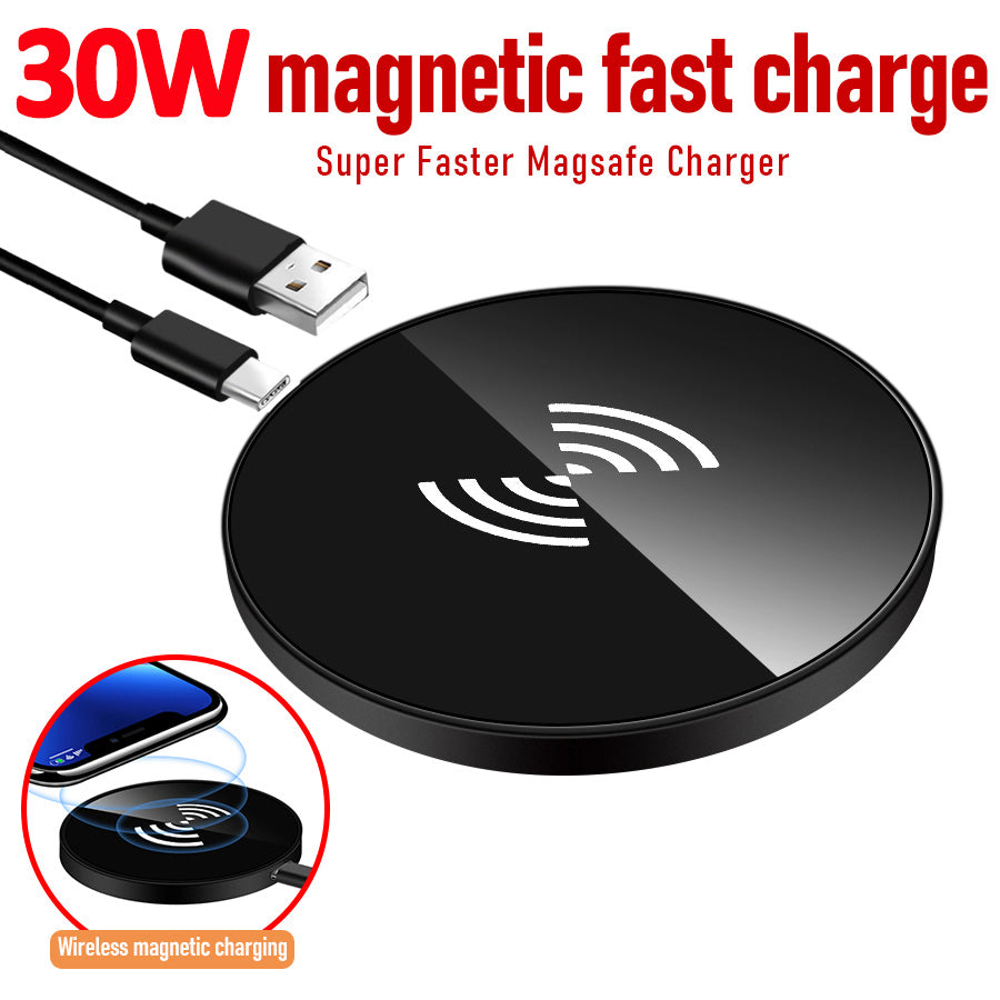 Premium 30W Magnetic Wireless Charger for Magsafe, Smartphones, Apple iPhone, Samsung, iOS & Android | USB-A, PD – Fast Wireless Charger and Stand