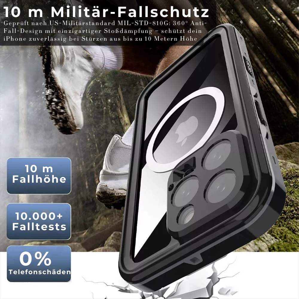 Premium IP68 Wasserdichte Magnet-Hülle mit MagSafe für Apple iPhone 16/16e, 15, 14, 13, 12 Pro Max, Pro, Plus & Mini: 360° Vollschutz Case, Militärpanzer-Design | Staubdicht, Stoßfest Cover mit Kameraschutz | Ideal für Tauchen und Schwimmen
