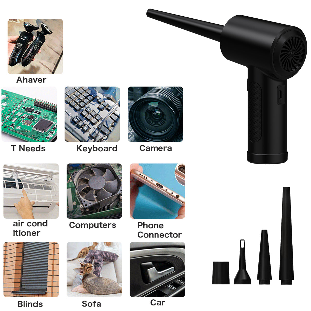 Gute Qualität Staubwedel mit Druckluft für Computer, schnurloses Luftgebläse, Computerreinigung mit LED-Licht für PC-Tastatur