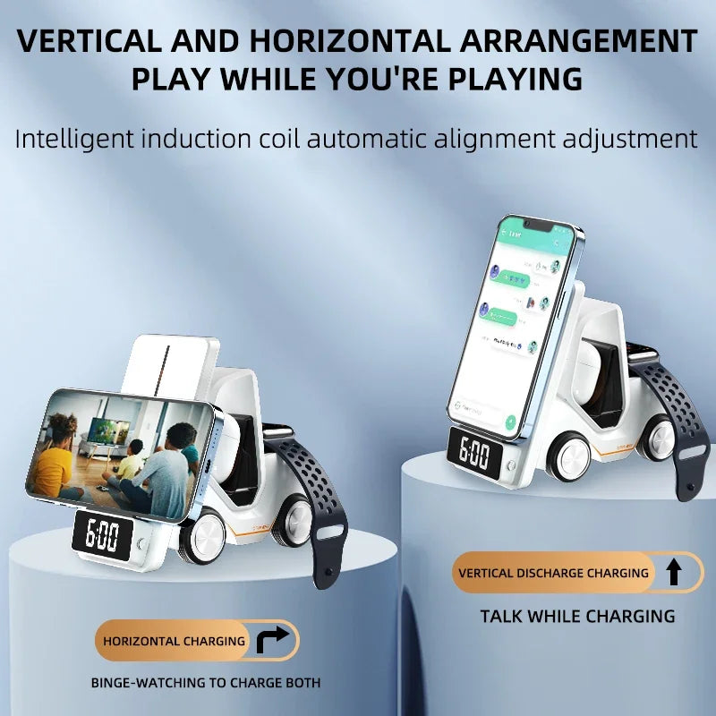 Limited Edition: Premium MagSafe Forklift Design Fast Charging Station | Wireless Charger for ASmartphones, Apple iPhone, Samsung, iOS & Android Watch, AirPods | Fast Wireless Charging Dock with Alarm Clock & Night Light