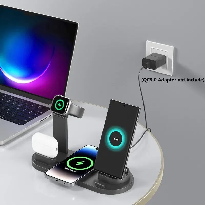 7 in 1 Wireless Fast Charging Station 30W, MagSafe Charger Docking Station & Stand | Fast Wireless Charging Station for Smartphones, Apple iPhone, Samsung, iOS & Android AirPods, Watch