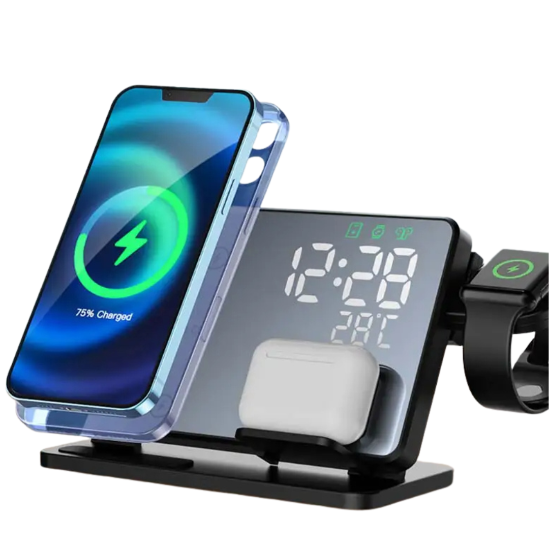 Kabelloses Ladegerät 3 in 1 für iPhone Pro Max Qi Schnell ladest änder mit Wecker für Apple Watch Ladestation