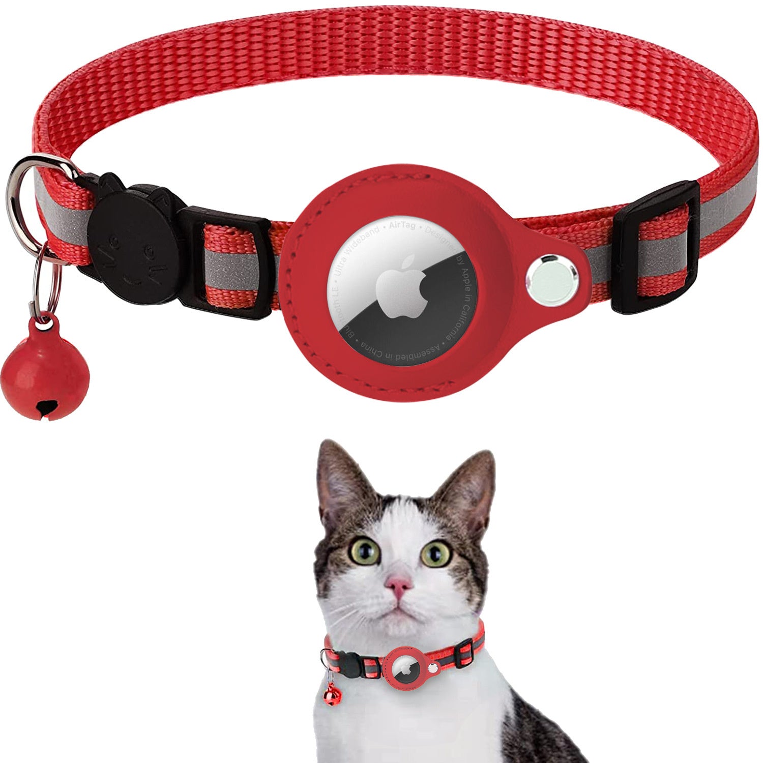 Premium Detachable AirTag Case & Collar for Cats: Reflective Cover with Apple AirTag Holder | Bell for Kitten Girls & Boys