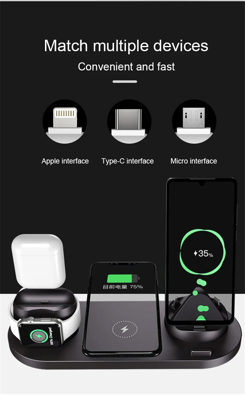 7-in-1 Charging Station Fast Wireless Charger | Fast Charging Dock 30W USB Type C  Apple Watch, AirPods, Smartphones, Apple iPhone, Samsung, iOS & Android Fast Charger