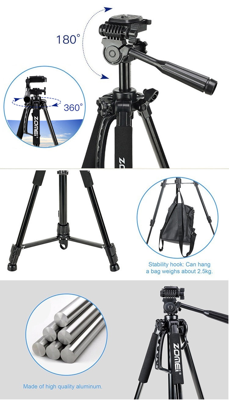 Professional Aluminum Travel Tripod, 140 cm for Videography & Photography: Quick Plate Mounting, Suitable for Smartphones, Apple iPhone 15/14/13/12/11 Pro Max/Plus/Mini, Samsung, Android, GoPro, Canon/Nikon DSLR/SLR