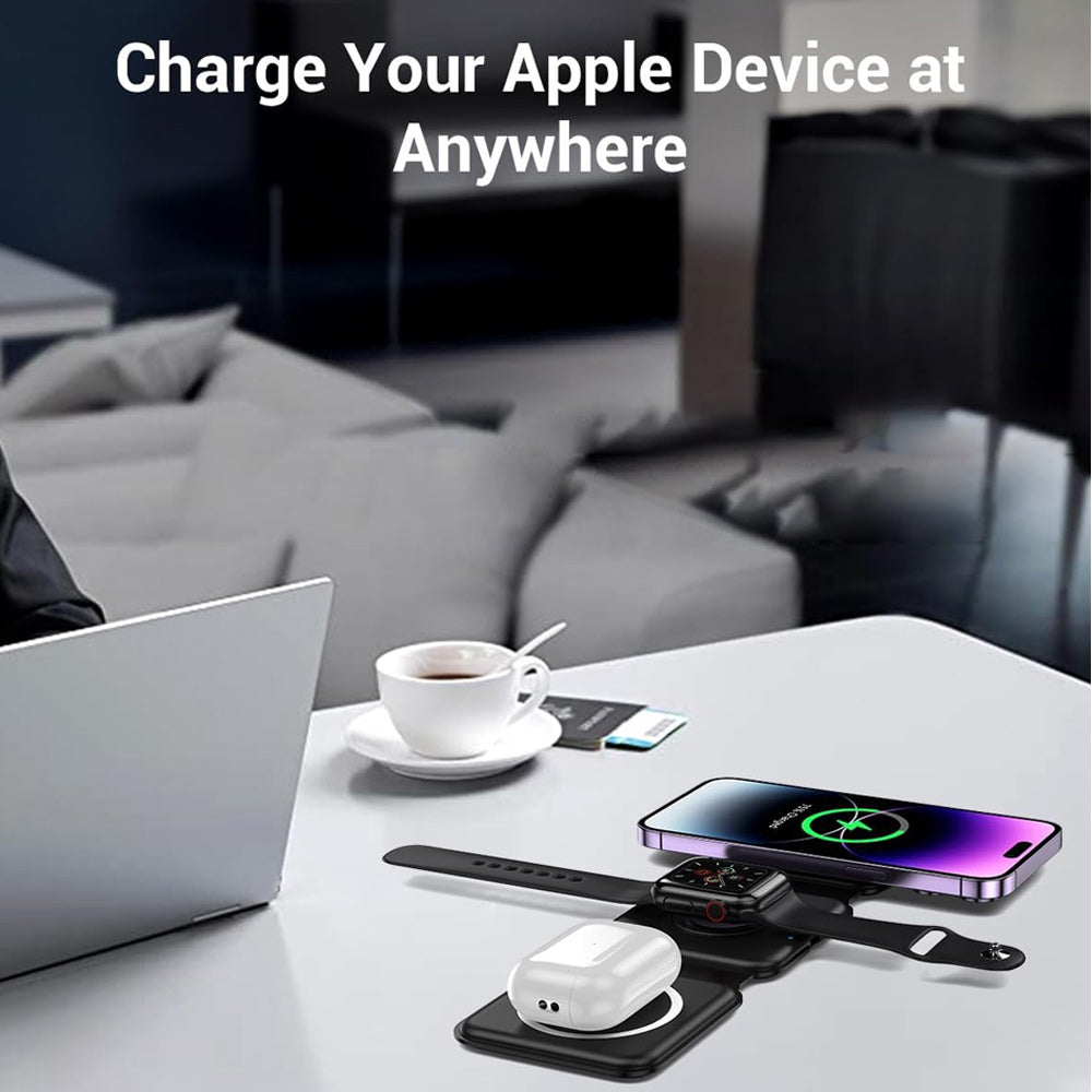 3 In 1 Foldable Magnetic Charging Station 15W Wireless Charger Aluminum Fast Charging Dock Wireless Charging Station for Smartphones, Apple iPhone, Samsung, iOS & Android